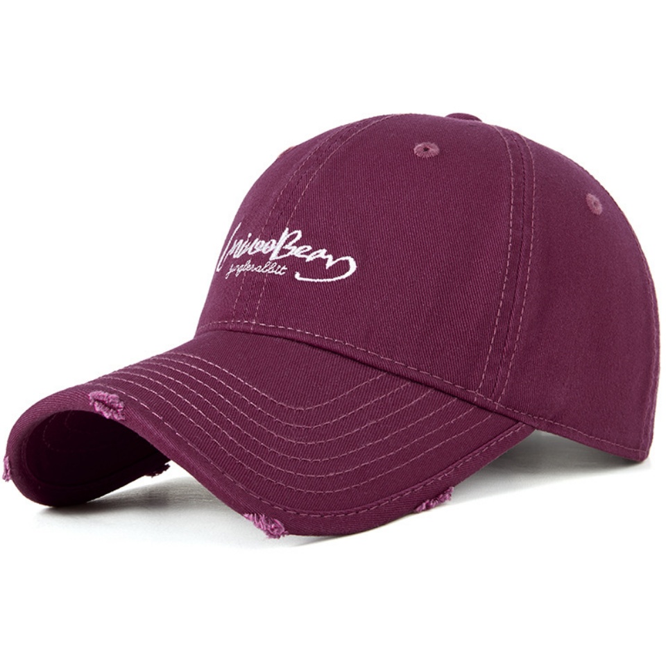 破洞個性字母棒球帽夏新款復古個性字母繡花棒球帽女戶外運動帽子男防曬軟頂鴨舌帽