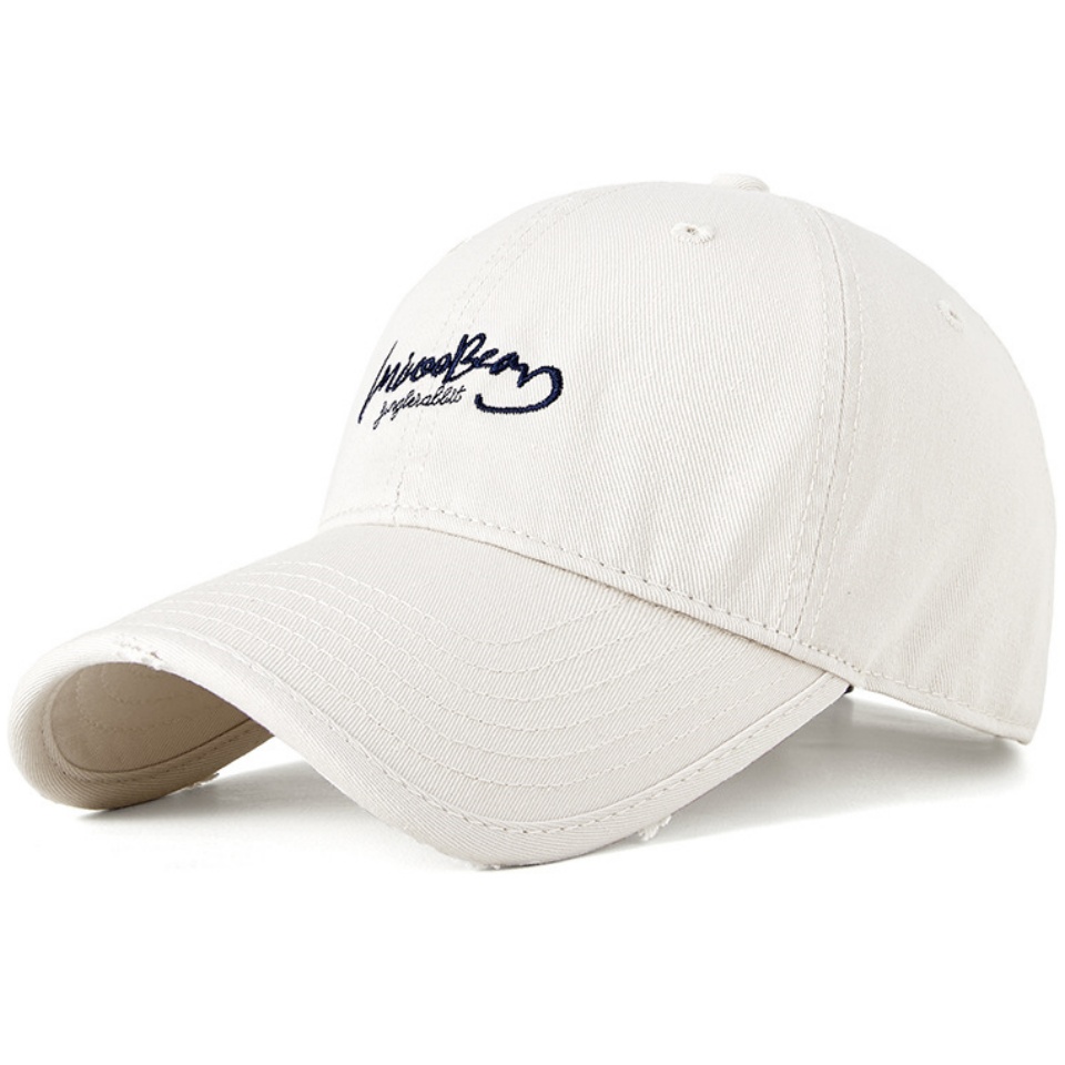 破洞個性字母棒球帽夏新款復古個性字母繡花棒球帽女戶外運動帽子男防曬軟頂鴨舌帽