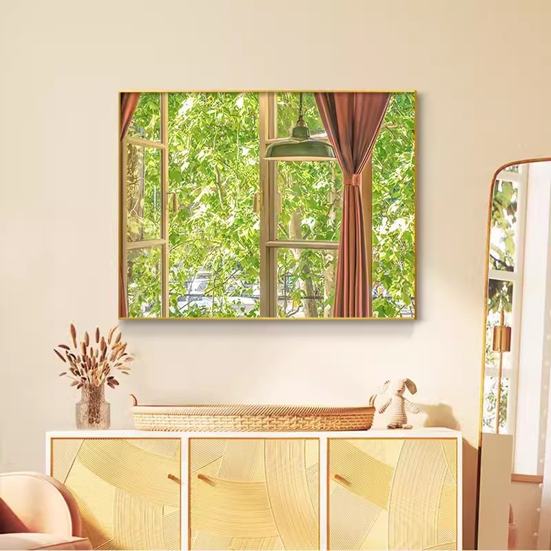 法式假窗戶風景裝飾畫ins風客廳簡約牆壁畫小眾復古臥室床頭掛畫