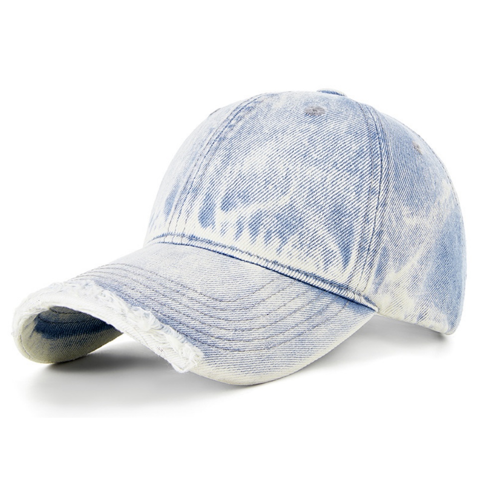 破洞做舊牛仔棒球帽復古做舊牛仔帽春夏潮流帽檐破洞個性時尚百搭鴨舌帽