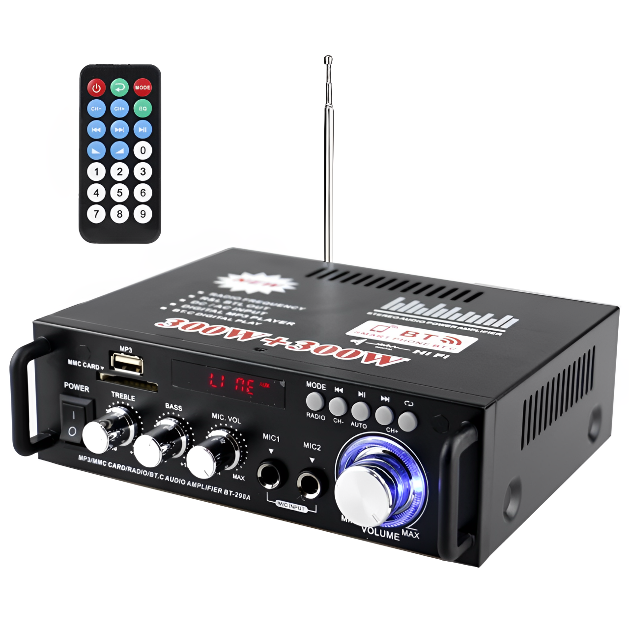 迷你小型功放機音箱功率放大插卡U盤收音12V220V藍牙功放BT-298A