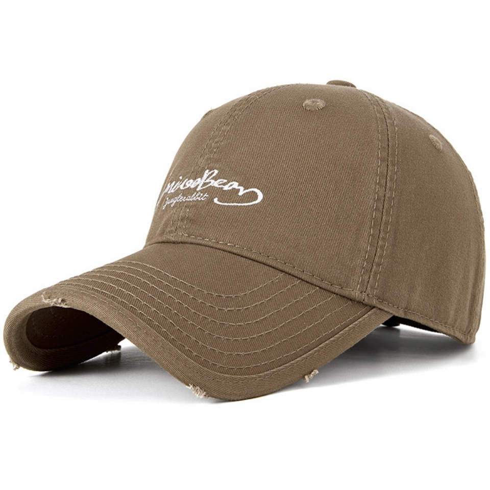 破洞個性字母棒球帽夏新款復古個性字母繡花棒球帽女戶外運動帽子男防曬軟頂鴨舌帽