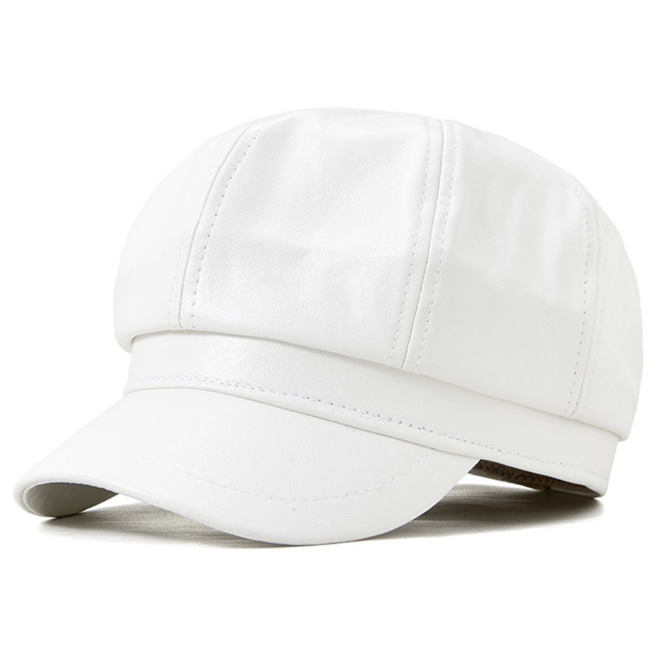 PU皮貝雷帽顯臉小貝雷帽PU皮質八角帽女鴨舌英倫潮春秋複報童畫家日系帽子