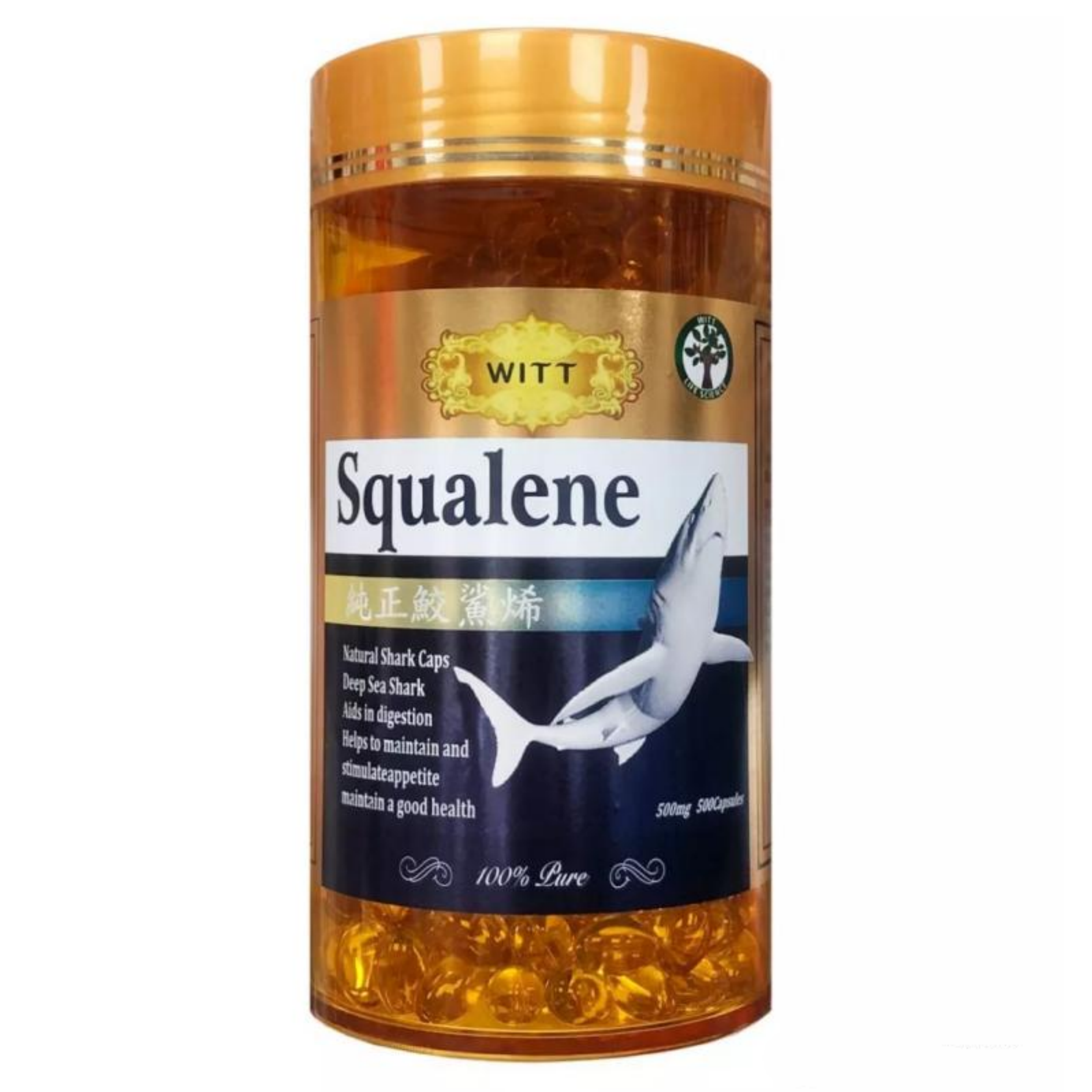 【澳門發貨】WITT維特 Squalene純正鮫鯊烯軟膠囊500mg 500粒裝正強體力提供活力調整體質幫助入睡輔助細胞氧氣淨透身體
