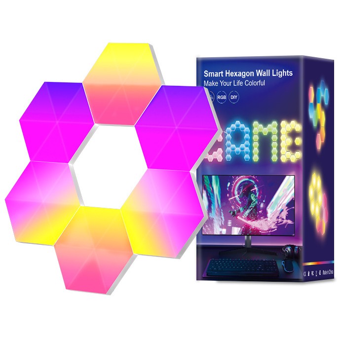 奇光板拼接量子燈RGB智能DIY藍牙USB塗鴉wifi聲控六邊形電競蜂巢六邊形