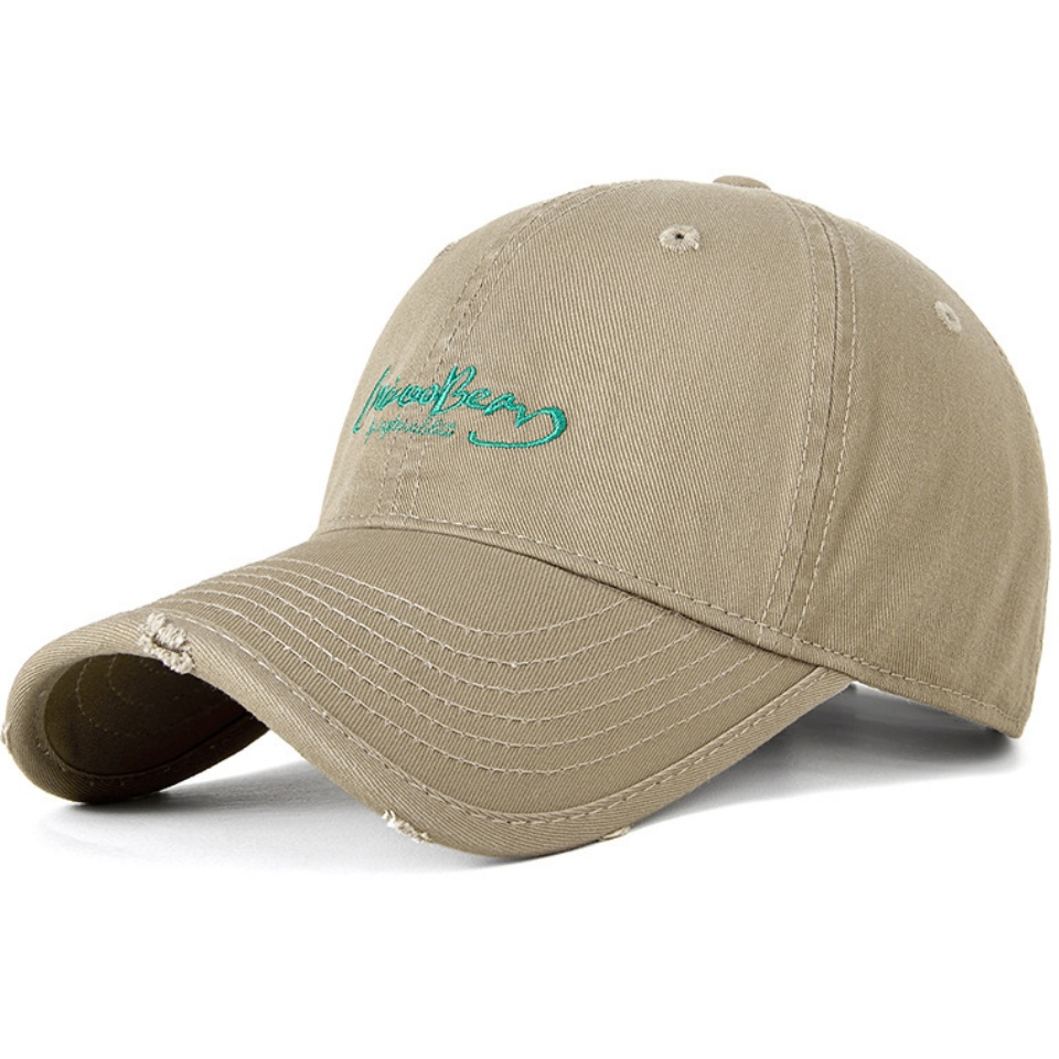 破洞個性字母棒球帽夏新款復古個性字母繡花棒球帽女戶外運動帽子男防曬軟頂鴨舌帽