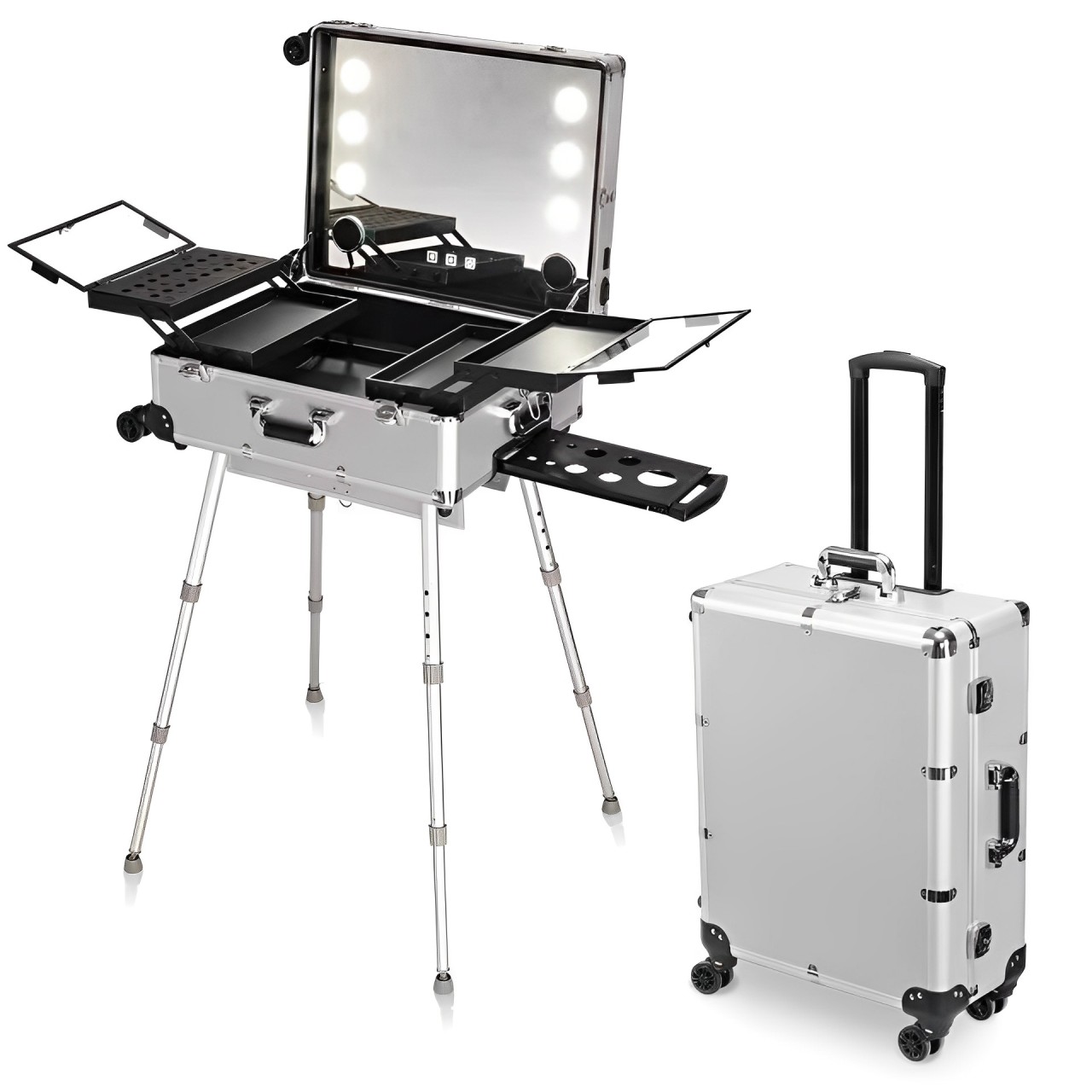 鋁鎂合金拉桿化妝箱帶燈觸屏拉杆箱藍牙連接音樂播放專業跟妝師大容量便攜跟裝箱