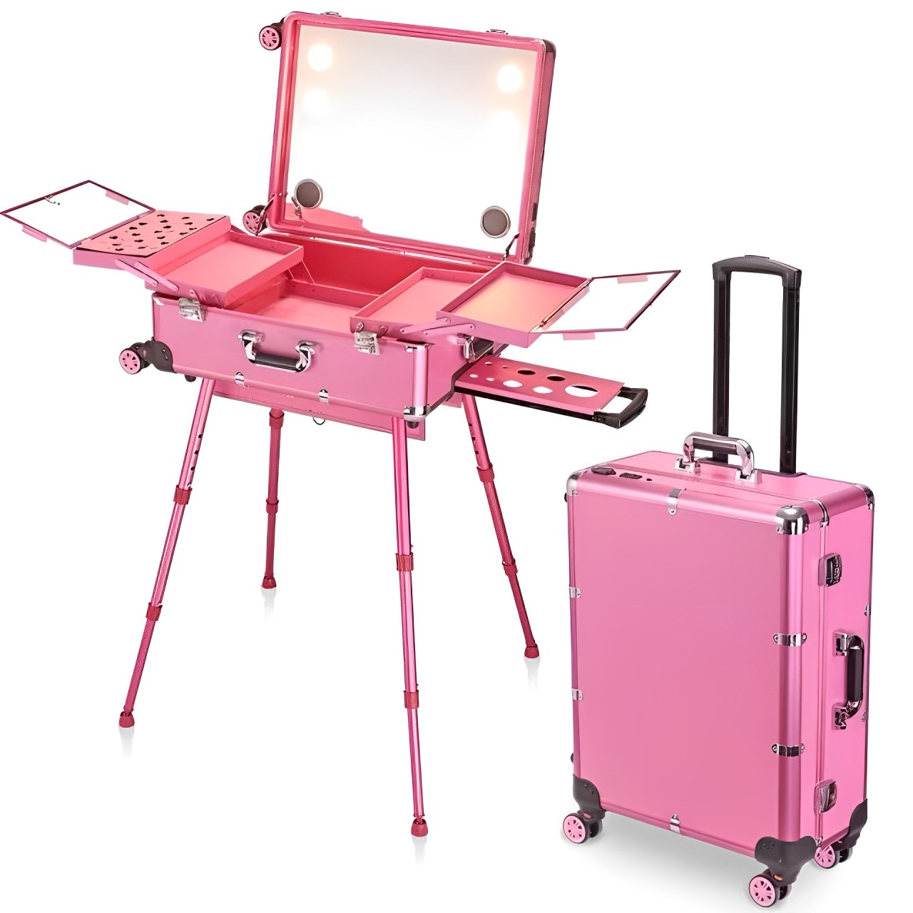 鋁鎂合金拉桿化妝箱帶燈觸屏拉杆箱藍牙連接音樂播放專業跟妝師大容量便攜跟裝箱