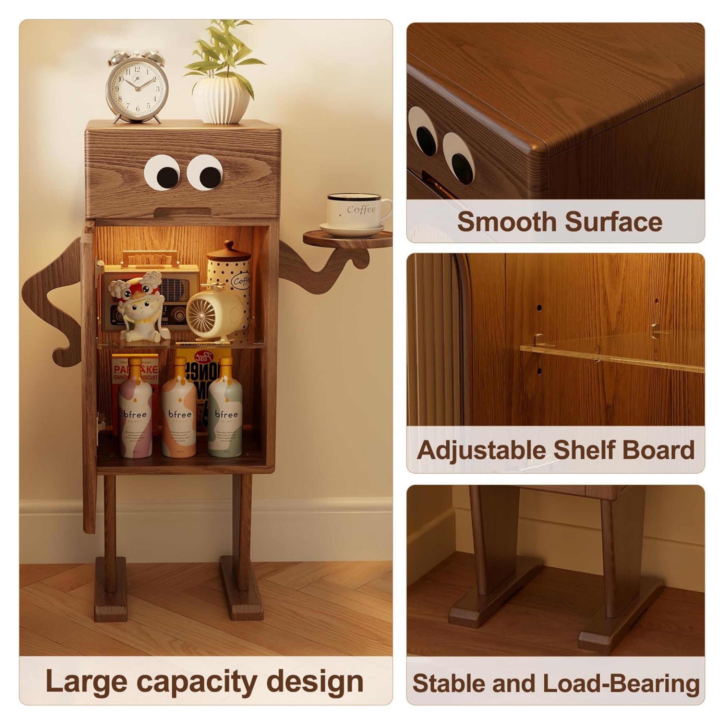 創意機器人邊櫃帶燈客廳沙發茶几置物櫃儲物櫃實木邊幾床頭櫃