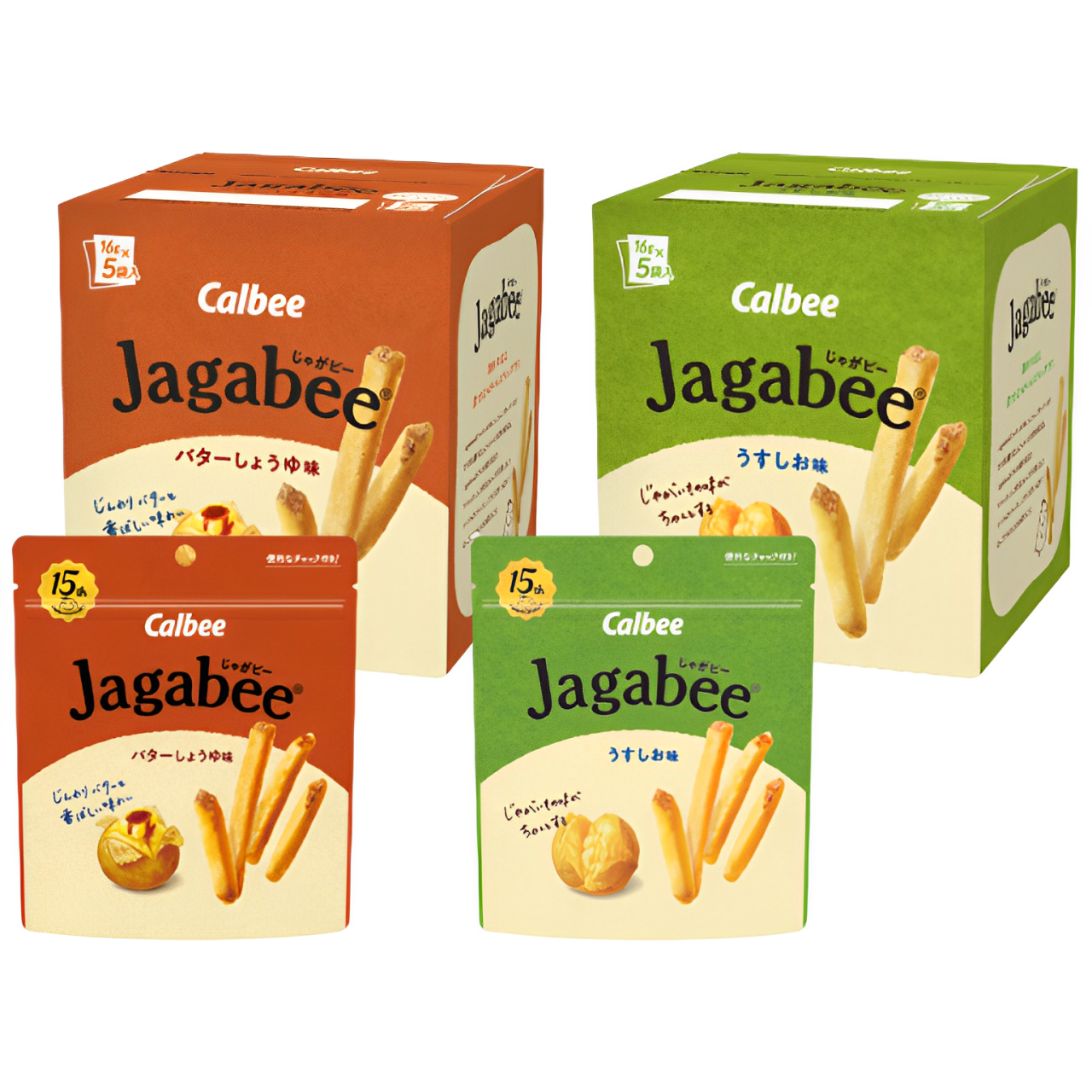 【澳門發貨】（原箱12盒）卡樂比 Calbee Jagabee 薯條16g*5包淡鹽味/牛油醬油味盒裝帶皮土豆條炸馬鈴薯