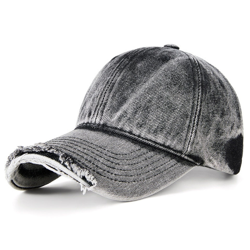 破洞做舊牛仔棒球帽復古做舊牛仔帽春夏潮流帽檐破洞個性時尚百搭鴨舌帽