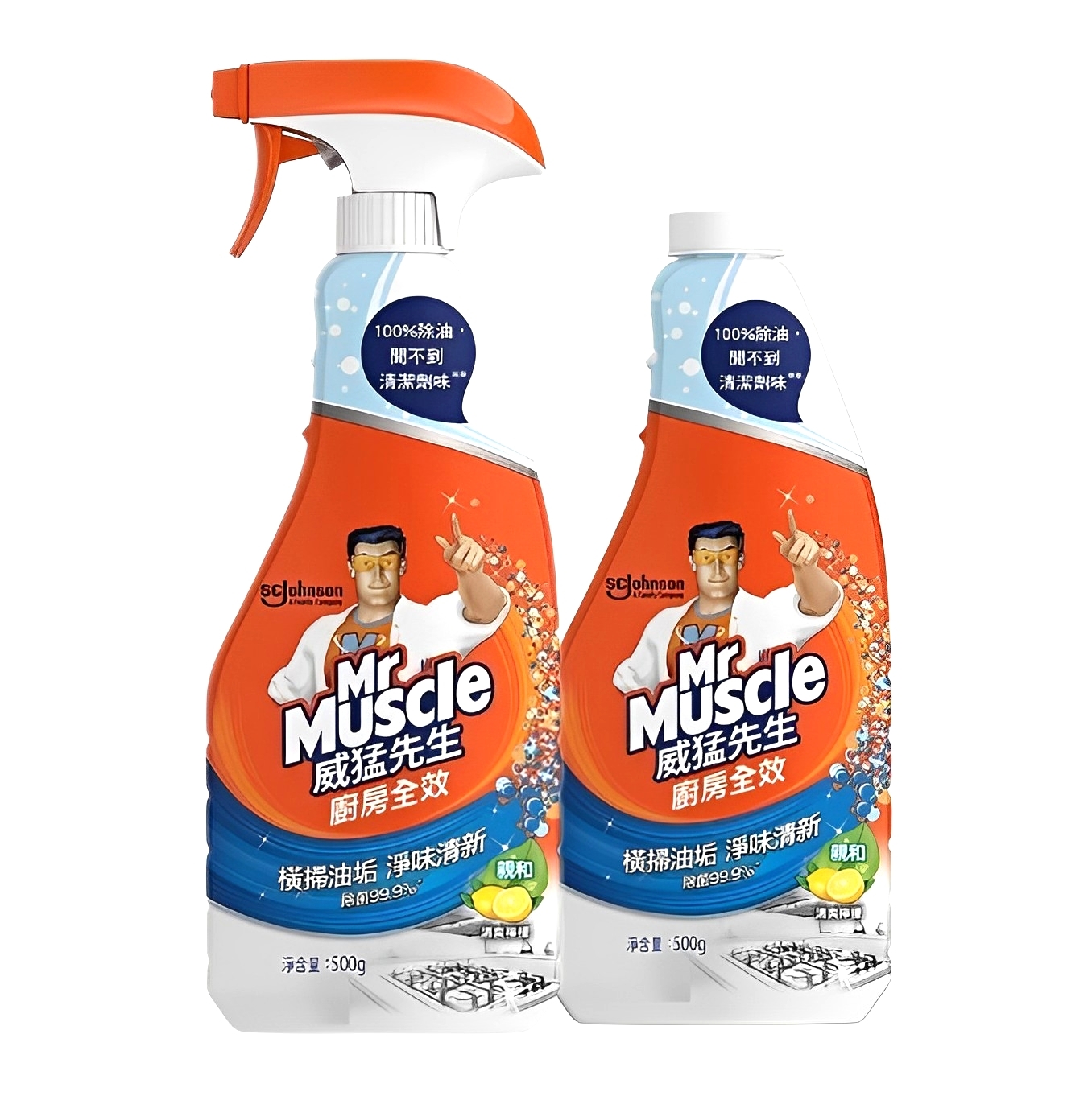 【澳門發貨】Mr Muscle威猛先生廚房全效清潔劑清新檸檬噴裝/補充裝500g廚房全效家用清潔劑去重油污除油漬抽油煙機清洗輕鬆去垢除菌淨味清新