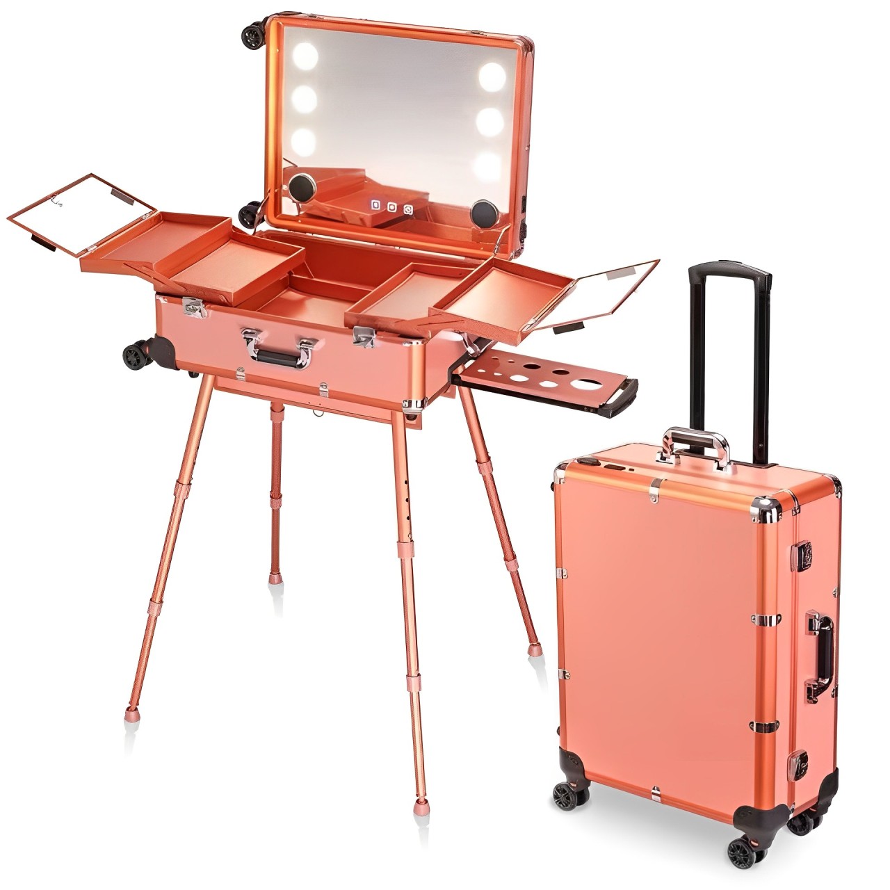 鋁鎂合金拉桿化妝箱帶燈觸屏拉杆箱藍牙連接音樂播放專