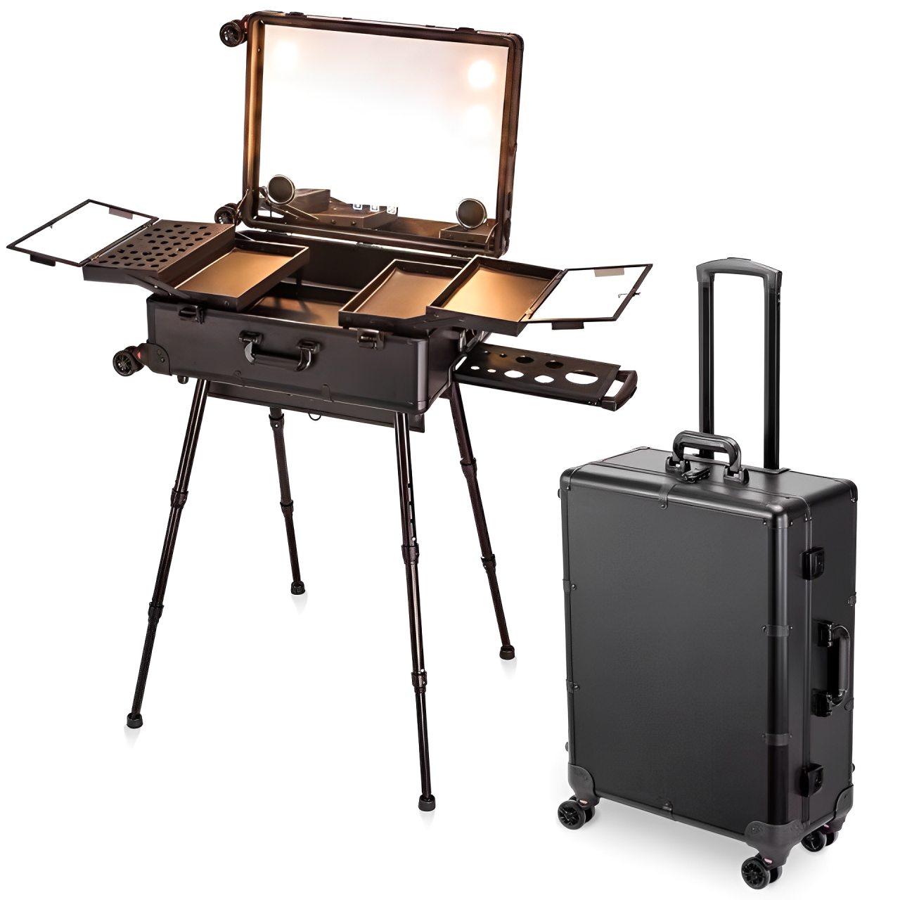 鋁鎂合金拉桿化妝箱帶燈觸屏拉杆箱藍牙連接音樂播放專業跟妝師大容量便攜跟裝箱