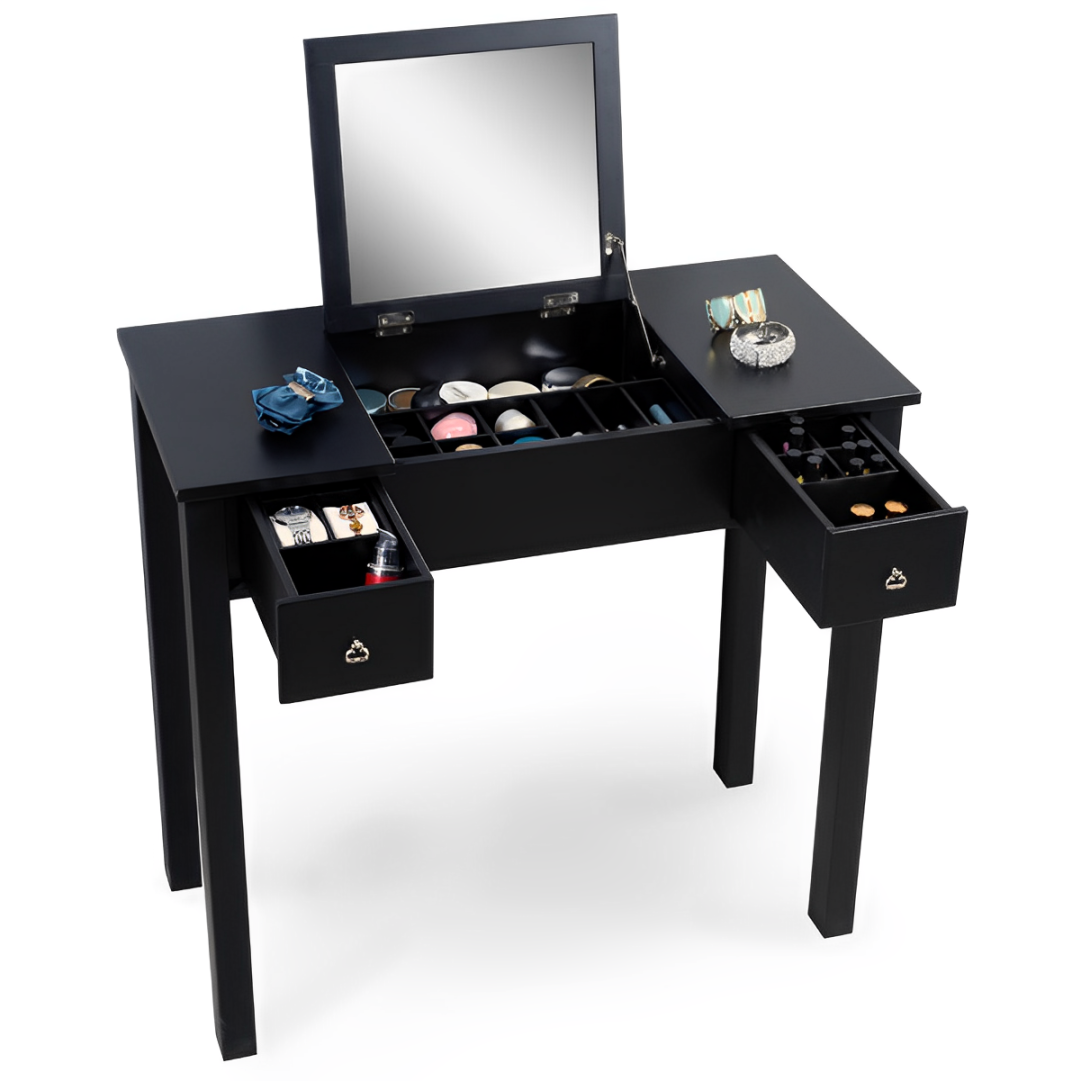 翻蓋梳妝檯簡約家居化妝桌翻蓋鏡面化妝臺兩抽收納梳妝桌子
