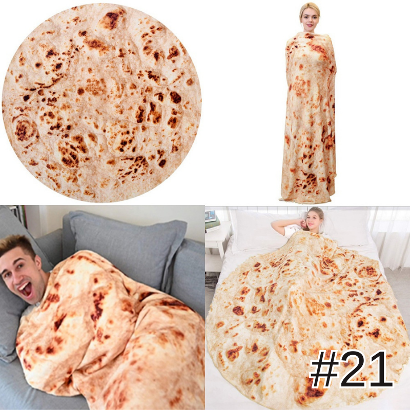 創意印花毛毯雙面捲餅毯墨西哥卷餅毯數碼印花披薩毯子法蘭絨午睡毯玉米餅雙面毛毯空調毯四季通用被子