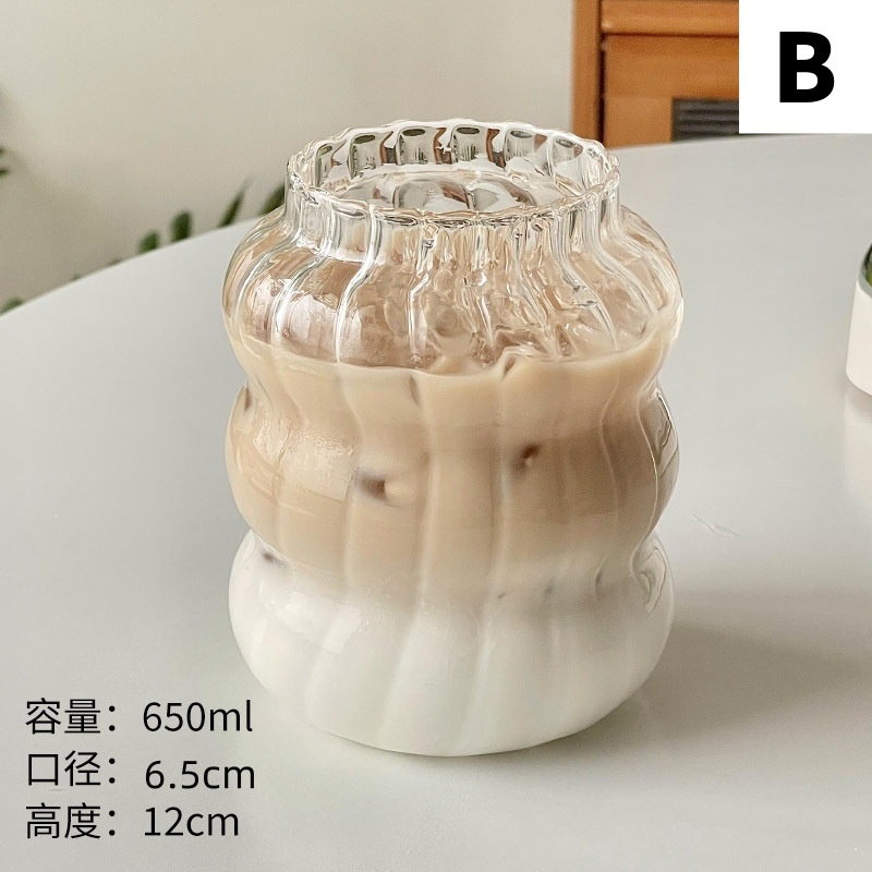 網紅玻璃咖啡杯早餐牛奶杯ins風冰美式拿鐵杯果汁冷飲喝水杯高硼硅玻璃吸管