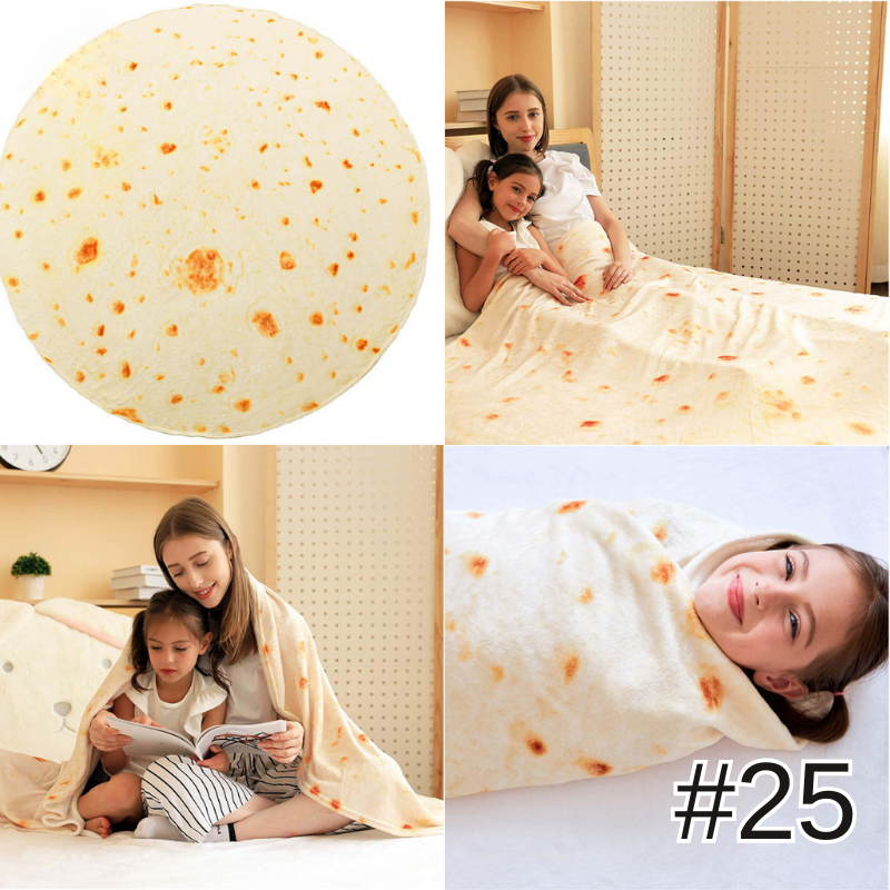 創意印花毛毯雙面捲餅毯墨西哥卷餅毯數碼印花披薩毯子法蘭絨午睡毯玉米餅雙面毛毯空調毯四季通用被子