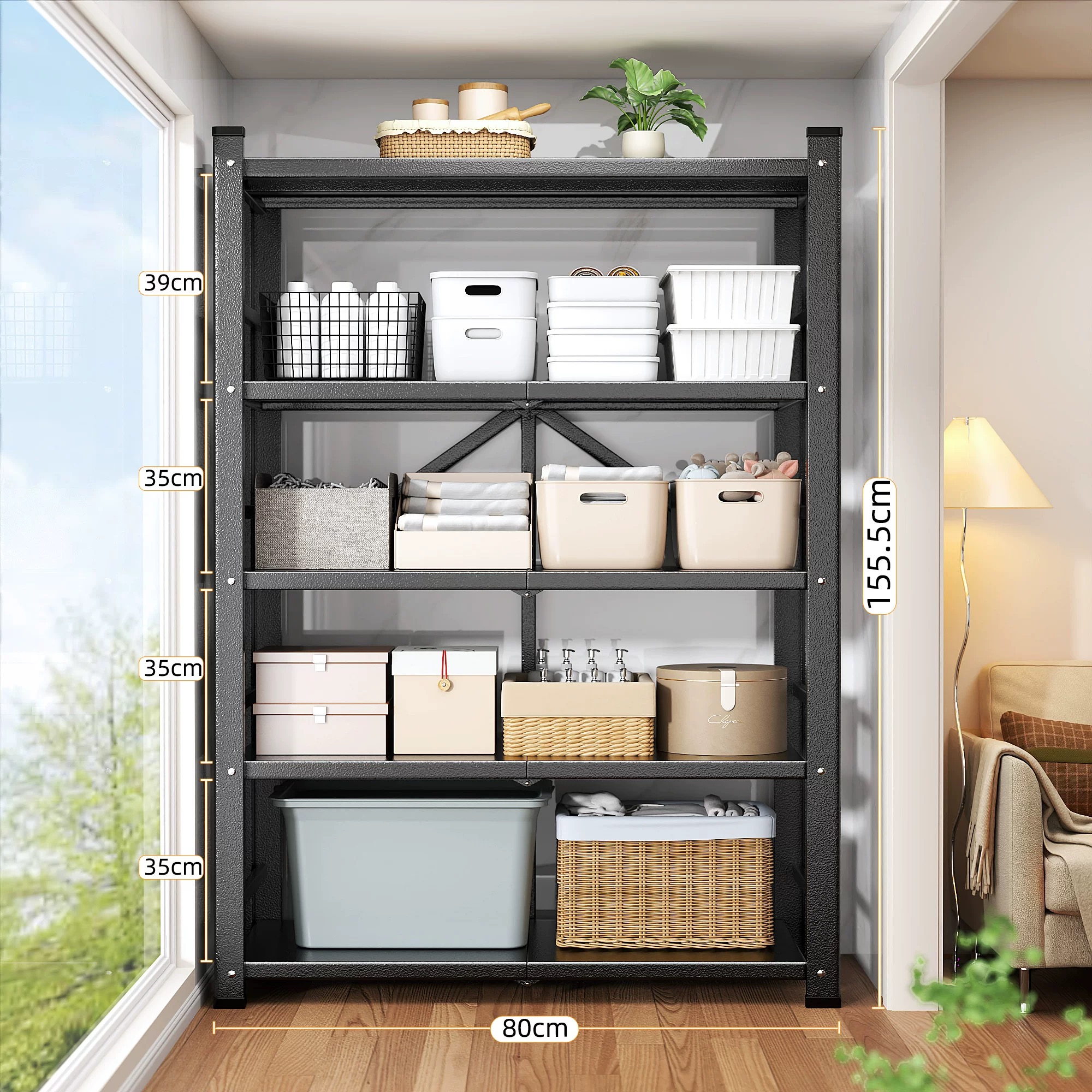 Joybos佳幫手折疊置物架多層免安裝廚房陽臺儲物架家用倉庫快遞落地貨架折疊收納架