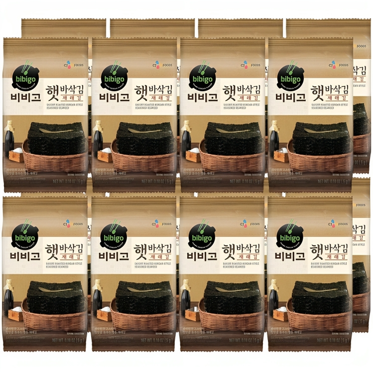 【澳門發貨】CJ bibigo 韓國脆紫菜4g*16小包香脆烤紫菜零食韓國原裝進口
