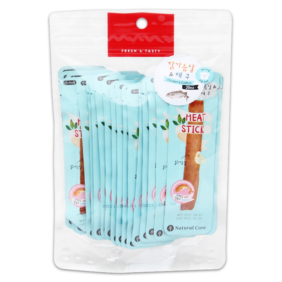 （2包起購）Natural Core 韓國天然核心雞肉鱈魚軟肉條7g*20條蒸煮肉條寵物零食狗零食