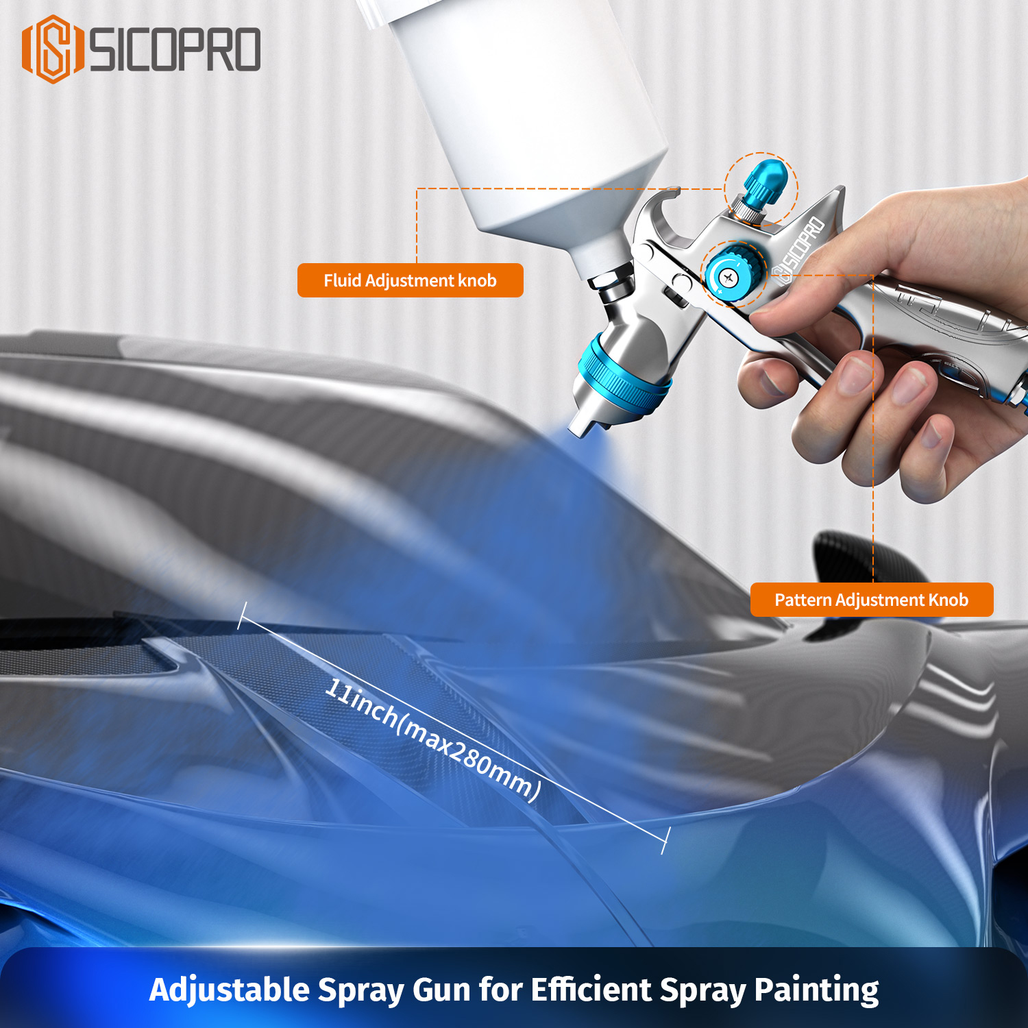 SICOPRO H-887P LVLP Spray Gun – Adjustable Pattern & Fluid Control for Automotive Coating