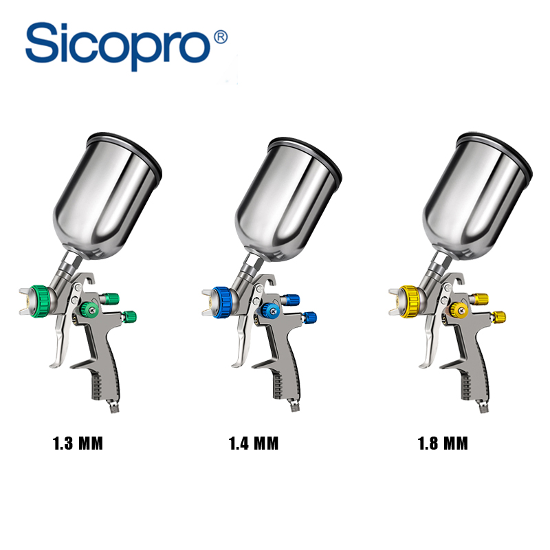 SICOPRO LVLP Spray Gun Set – 3-Piece Gravity Feed Paint Guns with Stainless Steel Cups for Basecoat, Clearcoat & Primer Applications