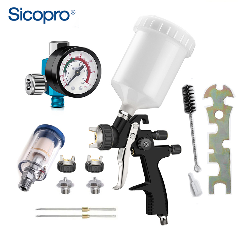 SICOPRO LVLP Gravity Feed Spray Gun – Compact Precision Paint Sprayer with Adjustable Controls for Automotive and DIY Use