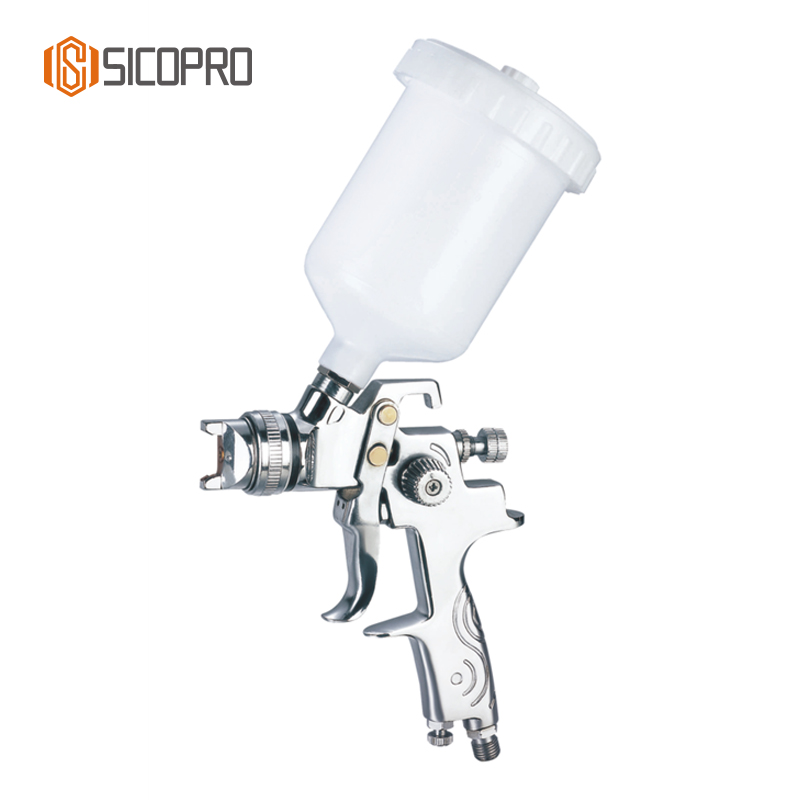 Sicopro AS1009 LVLP Spray Gun – Gravity Feed 600ml Plastic Cup, Polished Body for Automotive & Industrial Painting