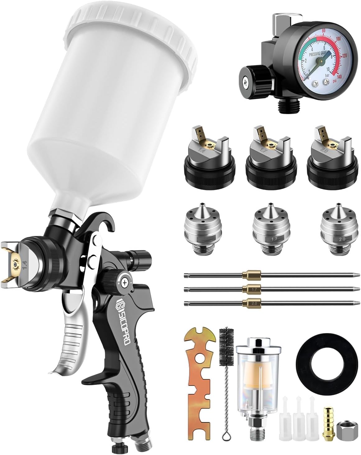HVLP Gravity Feed Spray Gun Kit – Model 2008 (600ml Cup + 1.4/1.7/2.0mm Nozzles)