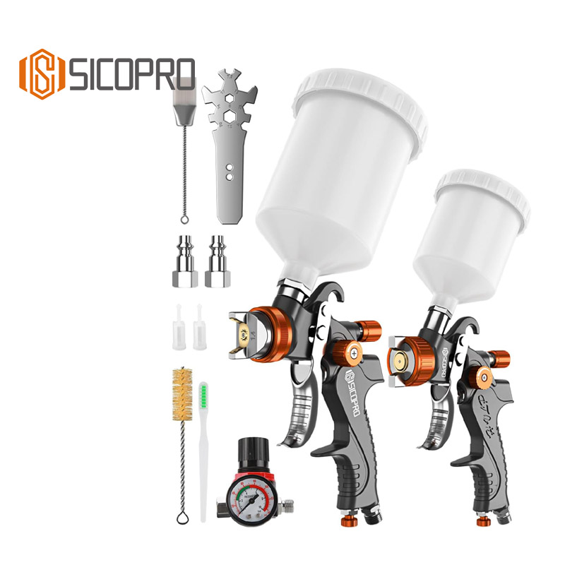SICOPRO 2008 Professional LVLP Gravity Feed Spray Gun Kit Large & Mini Touch‑Up Paint Gun Set