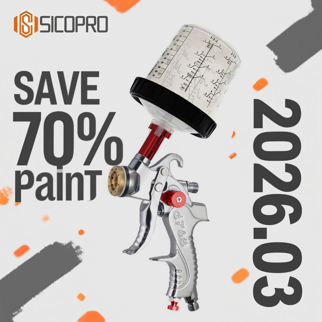 SICOPRO 2008 LVLP Gravity Feed Spray Gun with Mixing Cup for Automotive Refinishing