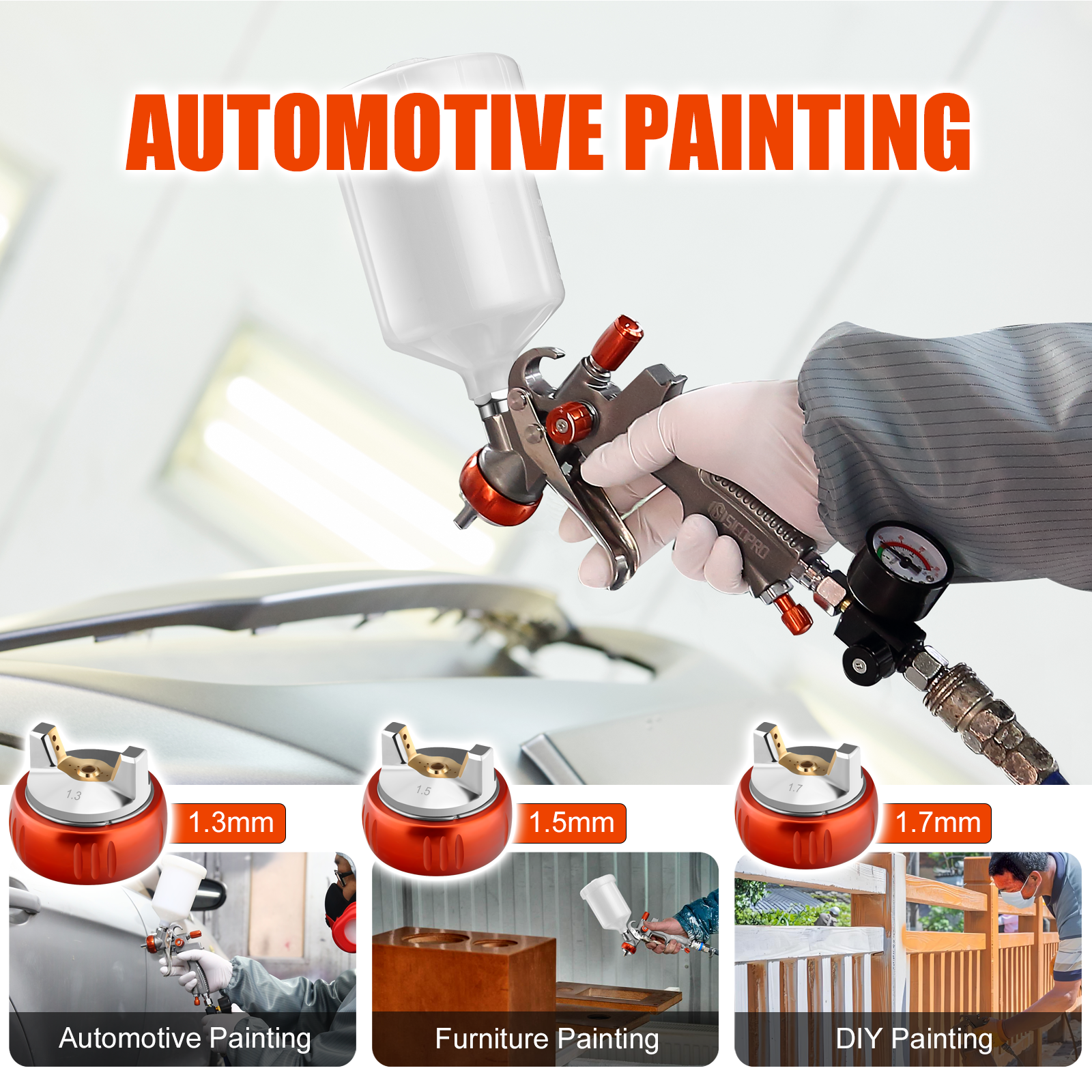 Multifunctional HVLP Air Spray Gun Kit with Nozzles, Regulator & Filter