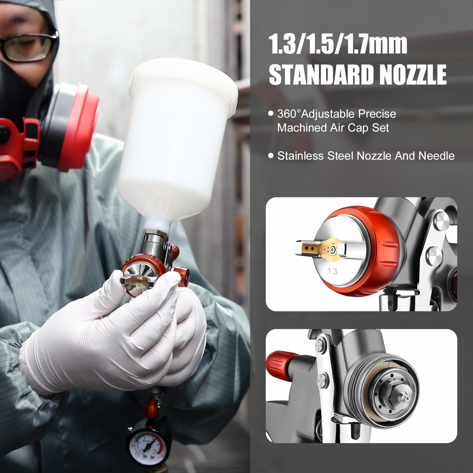 Multifunctional HVLP Air Spray Gun Kit with Nozzles, Regulator & Filter