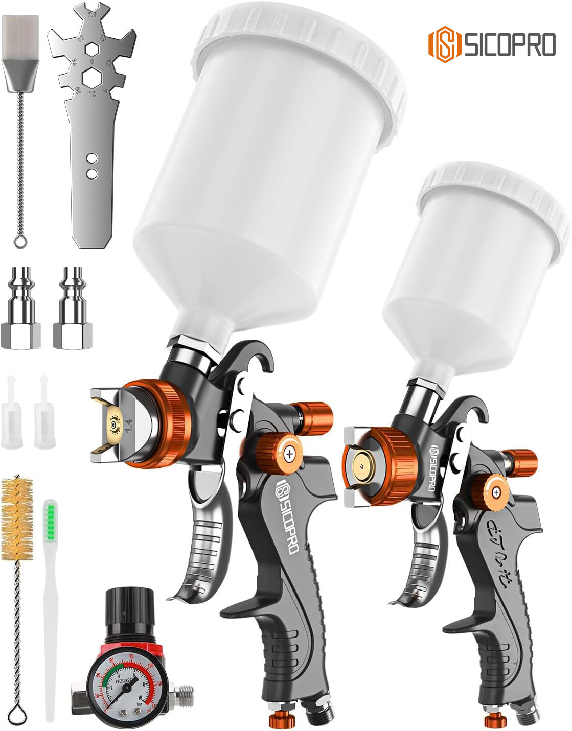 LVLP Gravity Feed Automotive Paint Spray Gun Kit with 600ml/125ml Cups and Nozzle Set