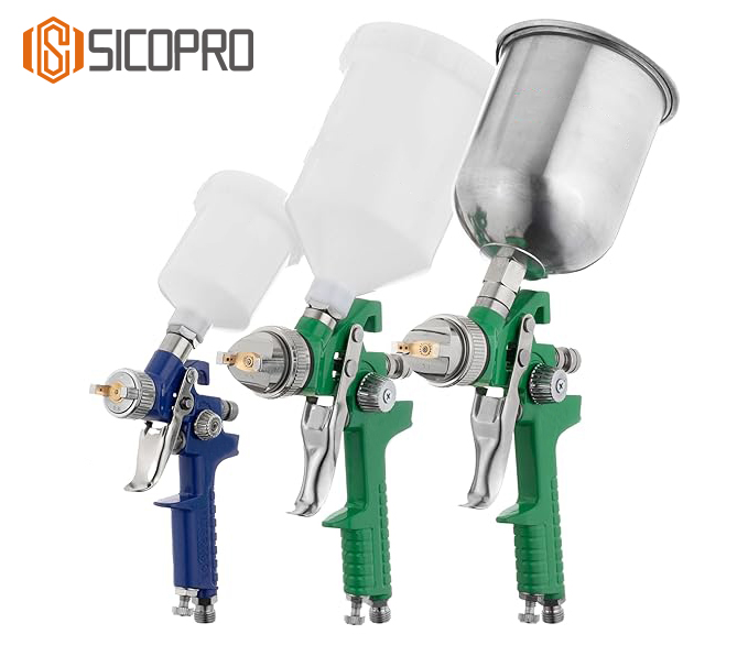 H-827 LVLP Spray Gun Kit – 3-Piece Set with Plastic & Aluminum Cups, Regulators & Cleaning Tools