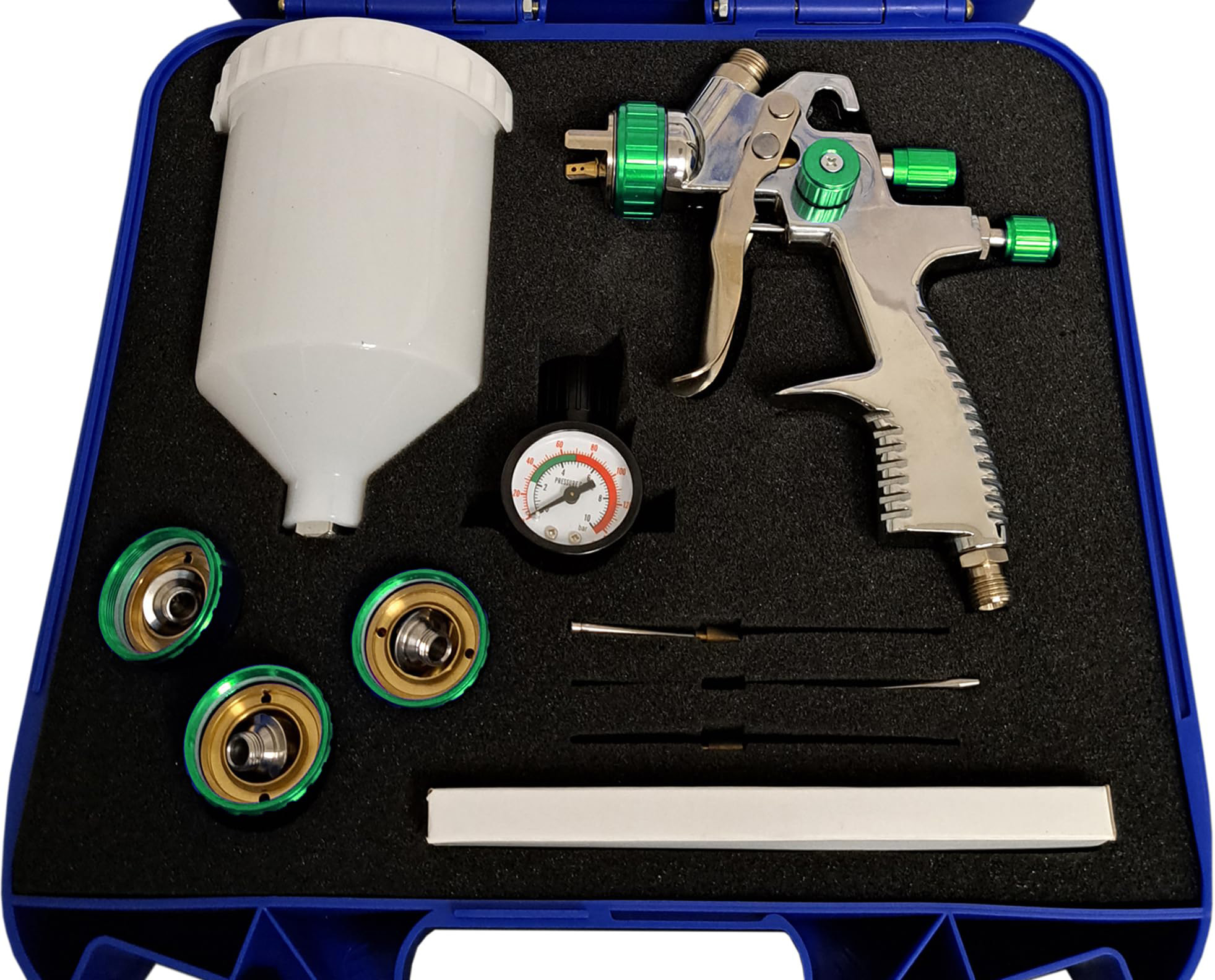 Sicopro SK-2011 LVLP Spray Gun Kit with Plastic Carry Case – 4 Nozzles, Gauge, Tools & 600ml Cup