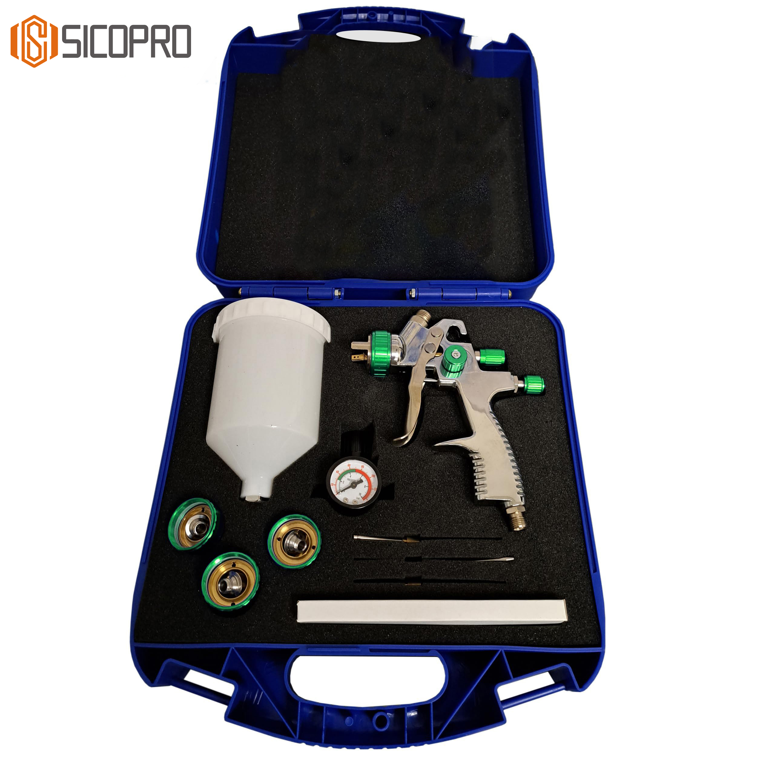 Sicopro SK-2011 LVLP Spray Gun Kit with Plastic Carry Case – 4 Nozzles, Gauge, Tools & 600ml Cup