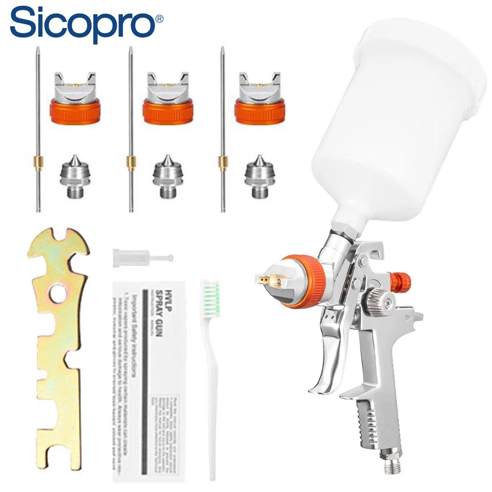 AB-17P HVLP Spray Gun Kit – 600ml Gravity Feed Cup + 3 Nozzles (1.4/1.7/2.0mm) + Tools for Automotive & Wood Finishing