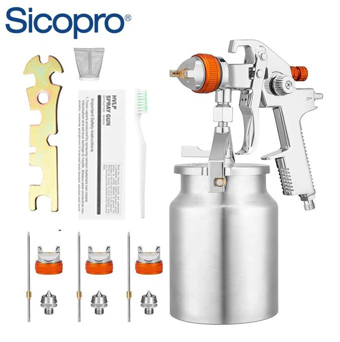 AB-17S HVLP Spray Gun Kit – 1000ml Aluminum Cup + 3 Nozzle Sets (1.4/1.7/2.0mm) + Cleaning Tools for Automotive & Industrial Use