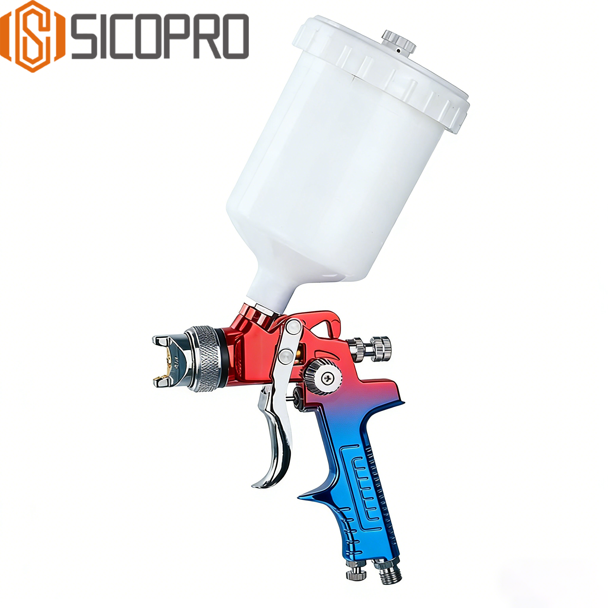 SICOPRO AS-1001P Red-Blue Gradient LVLP Gravity Spray Gun for Automotive Refinishing