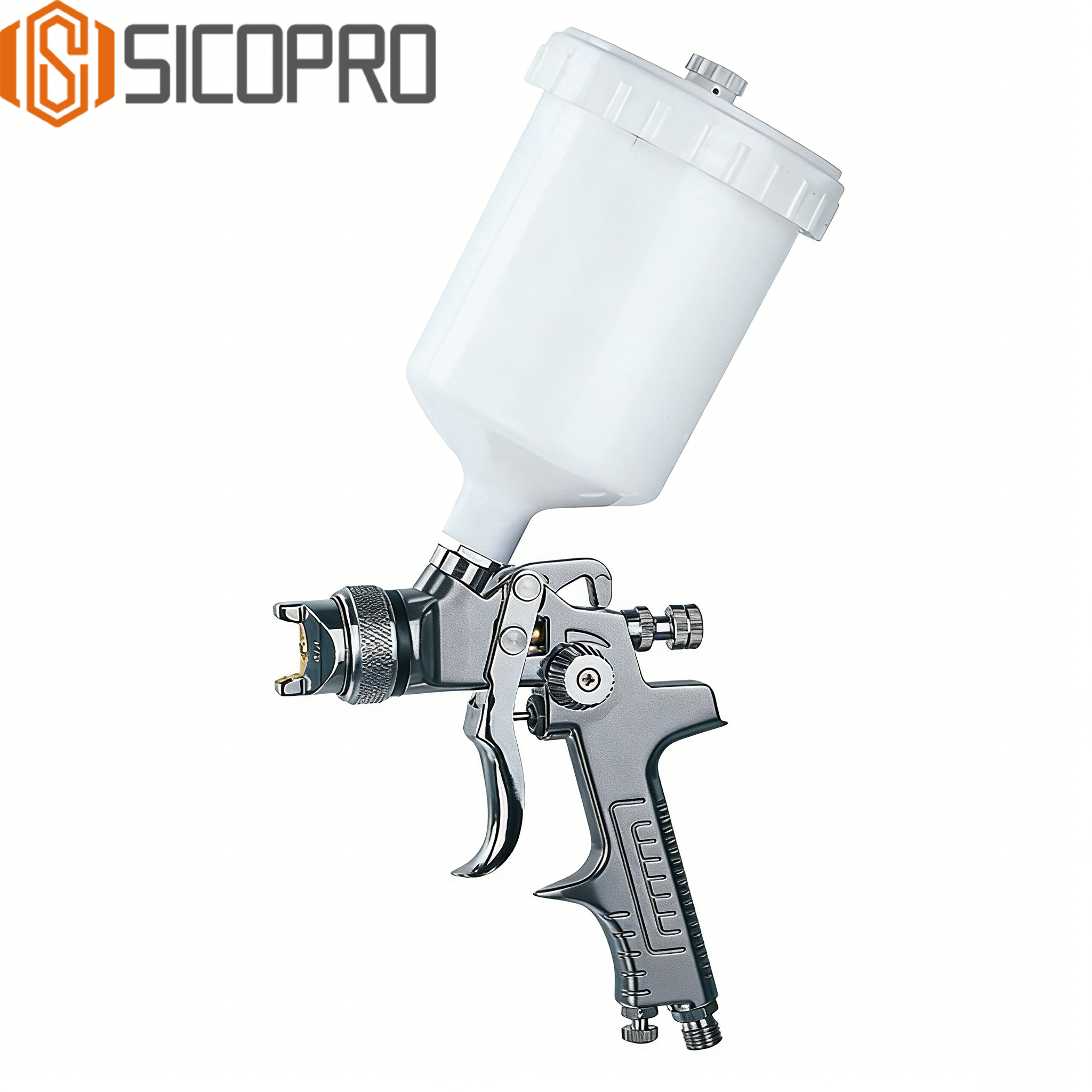SICOPRO AS-1001P Silver LVLP Gravity Feed Spray Gun for Precision Coating
