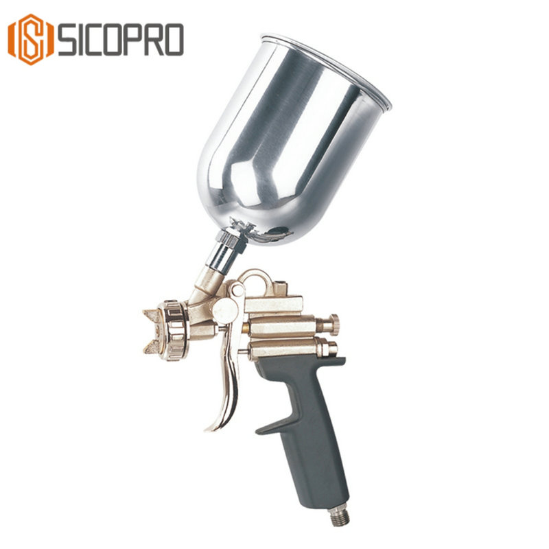 SICOPRO E-80G Gravity Feed Spray Gun with Chrome Cup and Ergonomic Black Grip for Precision Painting