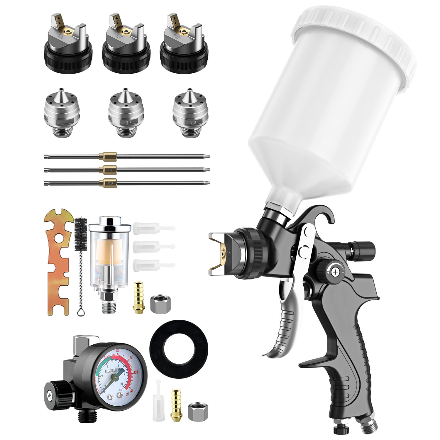 HVLP Spray Gun with 600cc Plastic Cup and Stainless Steel Nozzle