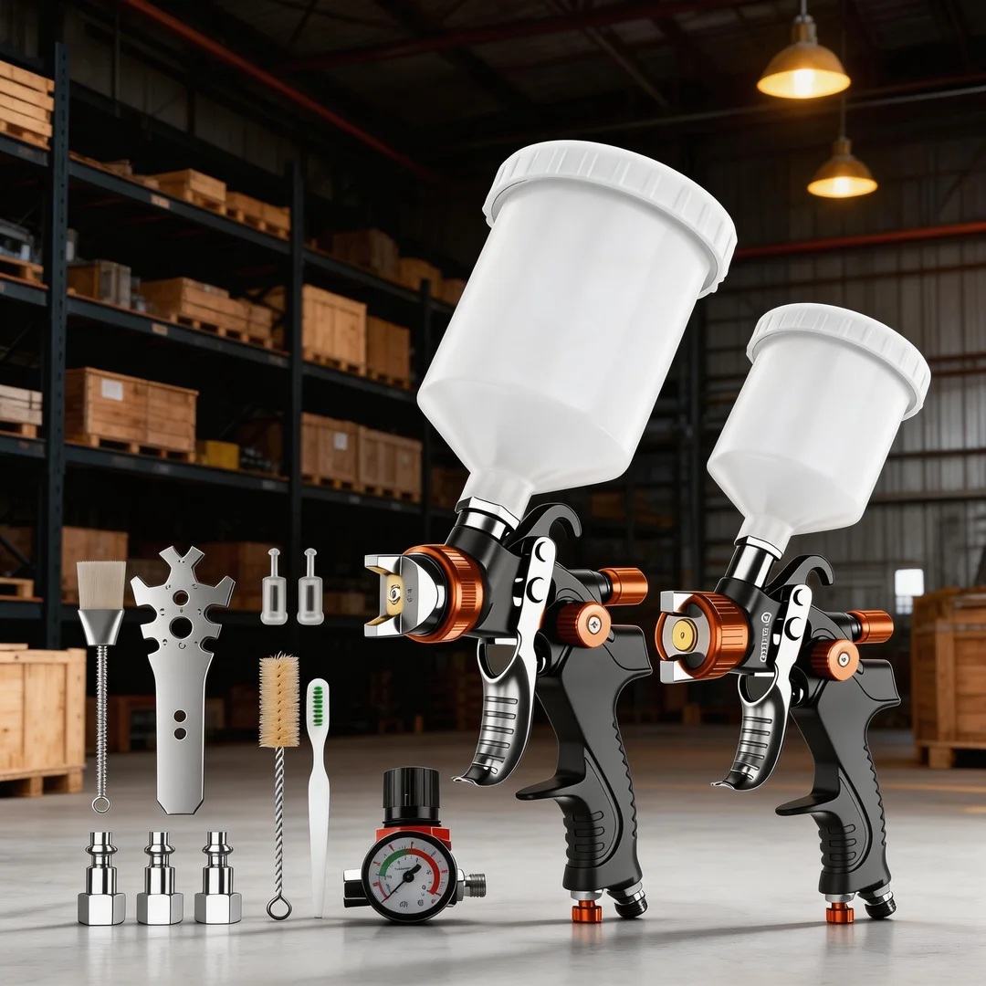SICOPRO LVLP Gravity Feed Spray Gun Kit with Nozzles & Regulator for Automotive Painting