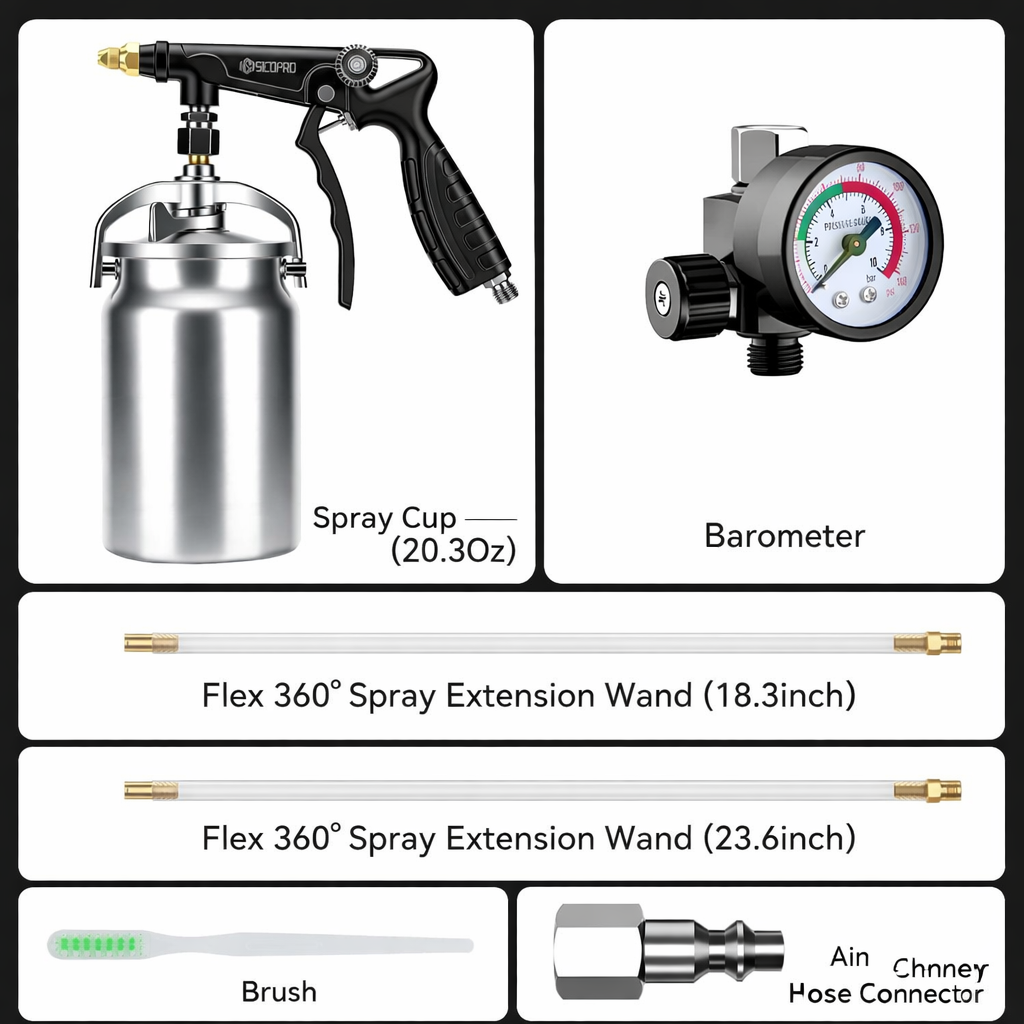 Refinished Painting LVLP Spray Gun Easy to Use & Durable – Stainless Steel Undercoating System (Set 5)
