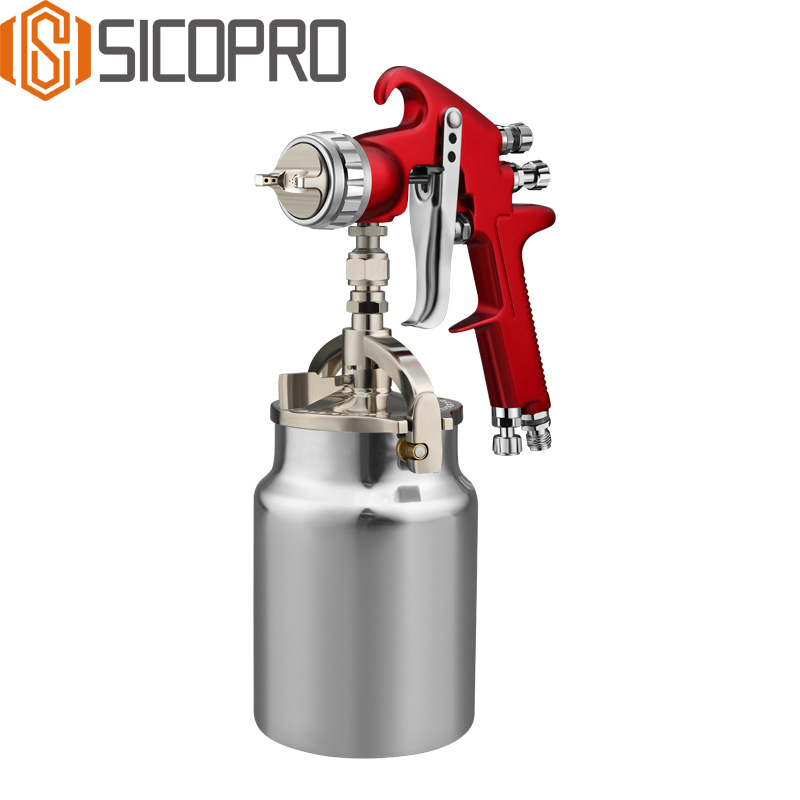 GSG Siphon Feed Spray Gun – Red Professional Air Paint Gun with 1000ml Metal Cup