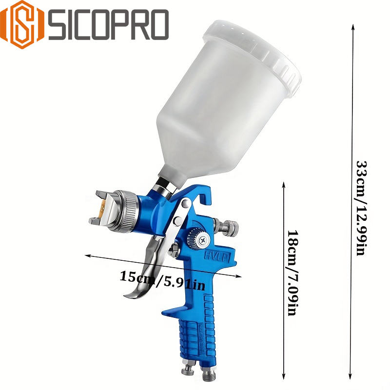 SICOPRO HVLP Professional Spray Gun Kit – Refinished Painting LVLP Gun H-827P with 600ml Cup and Accessories