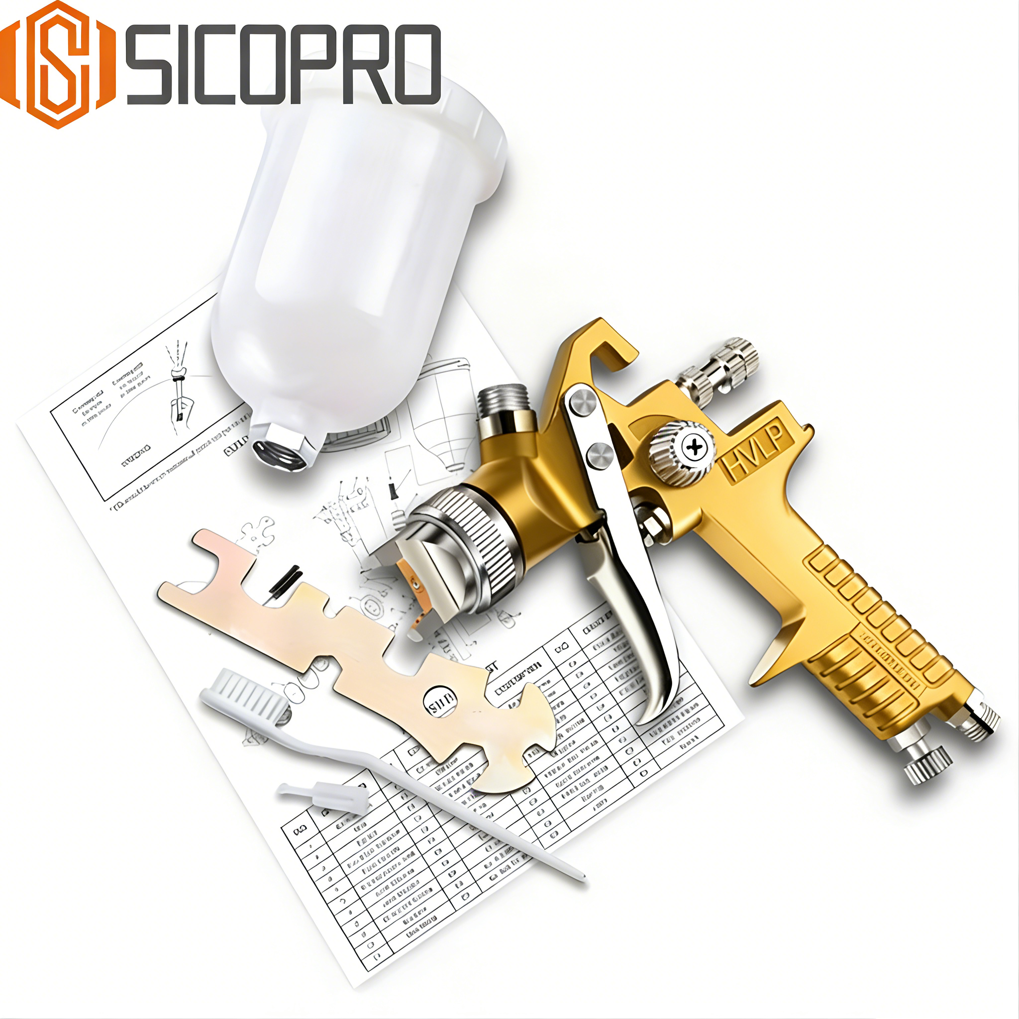 Complete Golden LVLP Spray Gun Kit H-827P-3 with Accessories