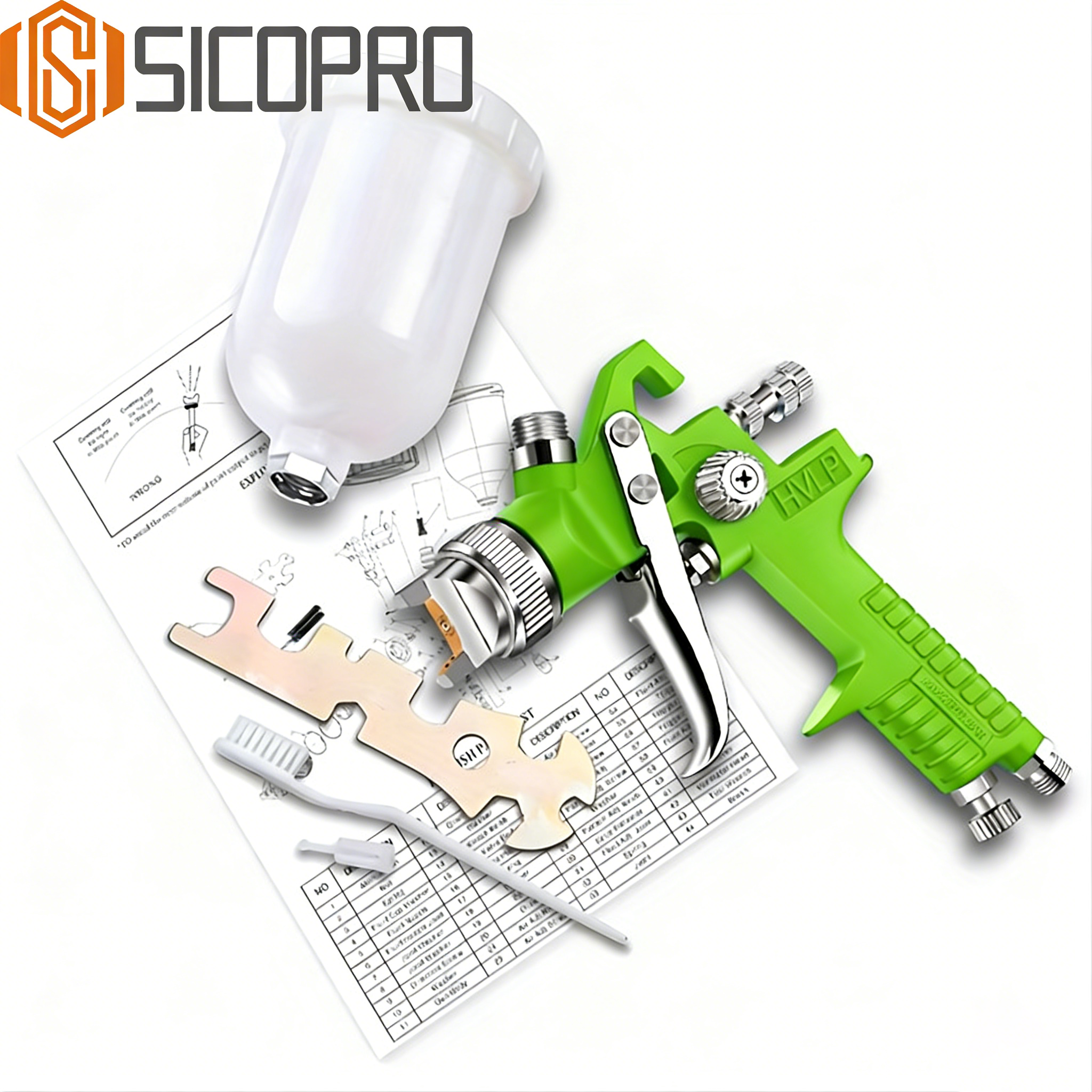 Complete Green LVLP Spray Gun Kit H-827P-3 with Accessories